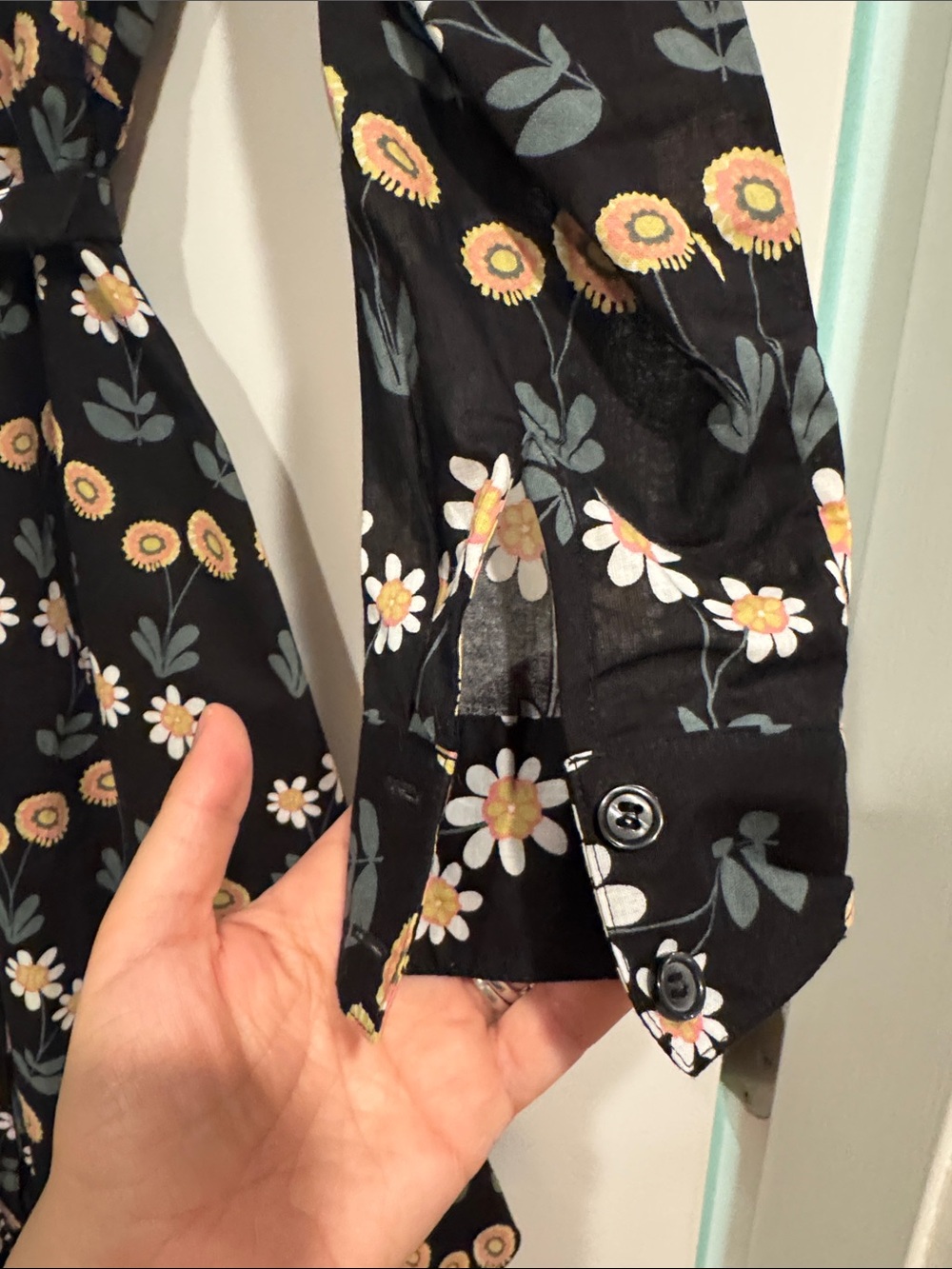 Boden Black Floral Long-Sleeve Tie-Waist Shirt Dress - Picture 4 of 9